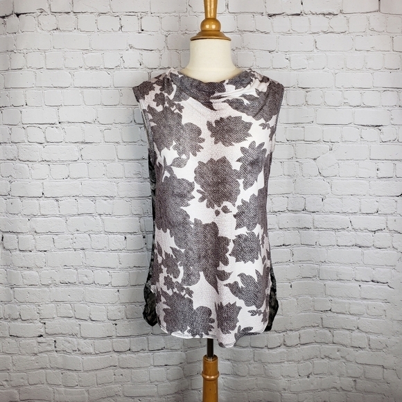Cabi Tango Cowl Neck Sleeveless Top Style# 3057 Floral Two Tone Mixed Print - Picture 3 of 9